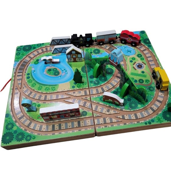 Melissa & Doug 17-Piece Wooden Take-Along Tabletop Railroad perfect for travel - Picture 3 of 13